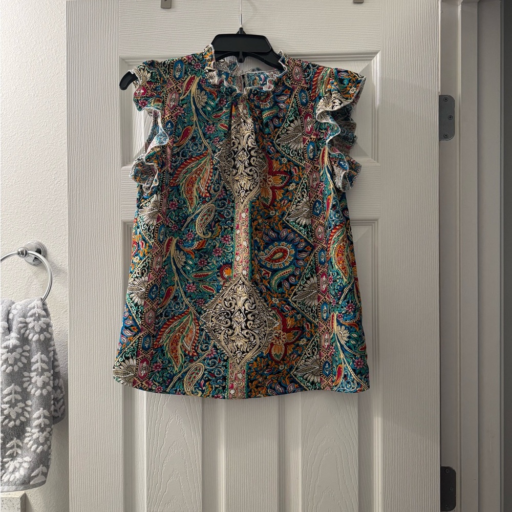 Paisley Ruffle Sleeve Top